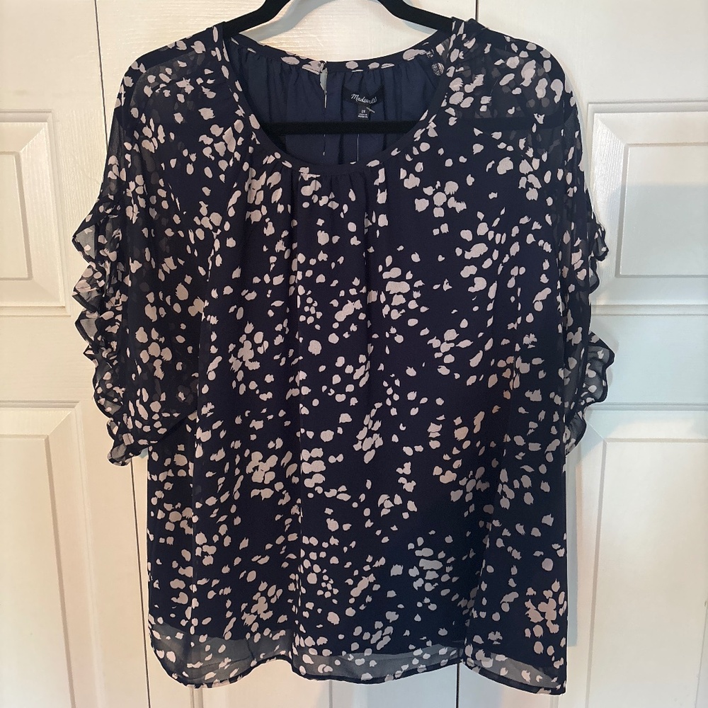 Madewell Navy Ruffle Blouse 2x